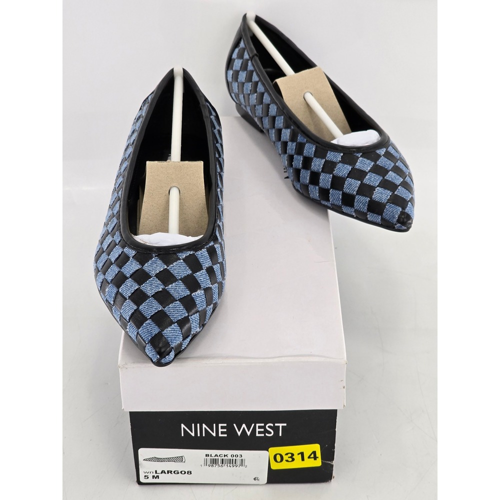 Nine West Largo Pointed Toe Flats Womens 5 Black Blue Checkered Slip On - New